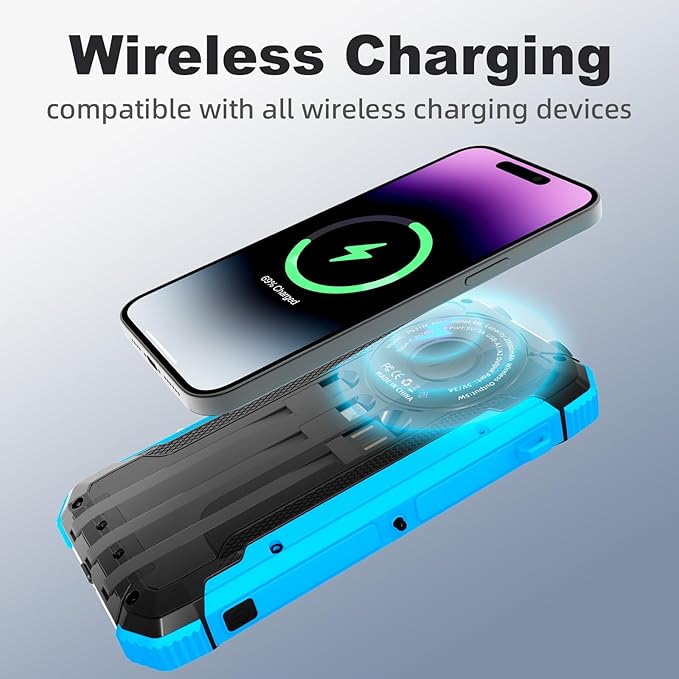 Solar Power Bank 20000mAh Portable Wireless Charger 15W USB-C Fast Charging External Battery Pack Compatible with iPhone, iPad, Samsung More, Dual LED Flashlights Perfect for Camping, Hiking, Outdoor