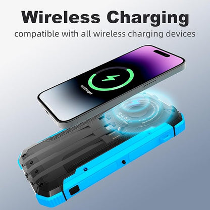 Solar Power Bank 20000mAh Portable Wireless Charger 15W USB-C Fast Charging External Battery Pack Compatible with iPhone, iPad, Samsung More, Dual LED Flashlights Perfect for Camping, Hiking, Outdoor
