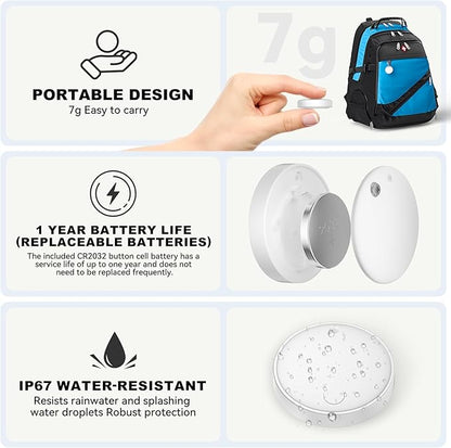 Eelexa Smart Tag Tracker, Dual System Air Tracker Tag for iOS and Android, Compatible with Apple Find My or Google Find Hub Smart Keys Finder Item Locator with Waterproof&Light (White-1Pack)