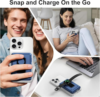 Vexnara for Magsafe Battery Pack, 10000mAh Power Bank for iPhone with Built-in Cables, 20W Fast Charging Magnetic Wireless Portable Charger with Stand for iPhone 17/16/15/14/13/12/Apple Watch Series