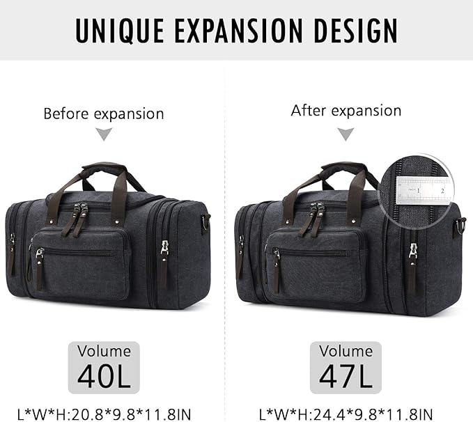 Canvas Travel Duffel Bag for Men Birthday Gifts Overnight Weekend Bag (Black)