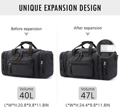 Canvas Travel Duffel Bag for Men Birthday Gifts Overnight Weekend Bag (Black)