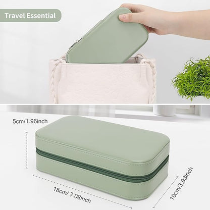 DesignSter Travel Jewelry Box, PU Leather Portable Jewelry Case, Small Jewelry Boxes for Gifts, Travel Jewelry Organizer for Women Rings Earrings Necklaces Bracelets (Avocado Green)