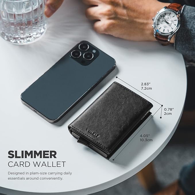 VULKIT Pop up Card Wallet Minimalist Cash Wallets RFID Blocking Leather Smart Credit Card Holder with ID window for Men(Black)