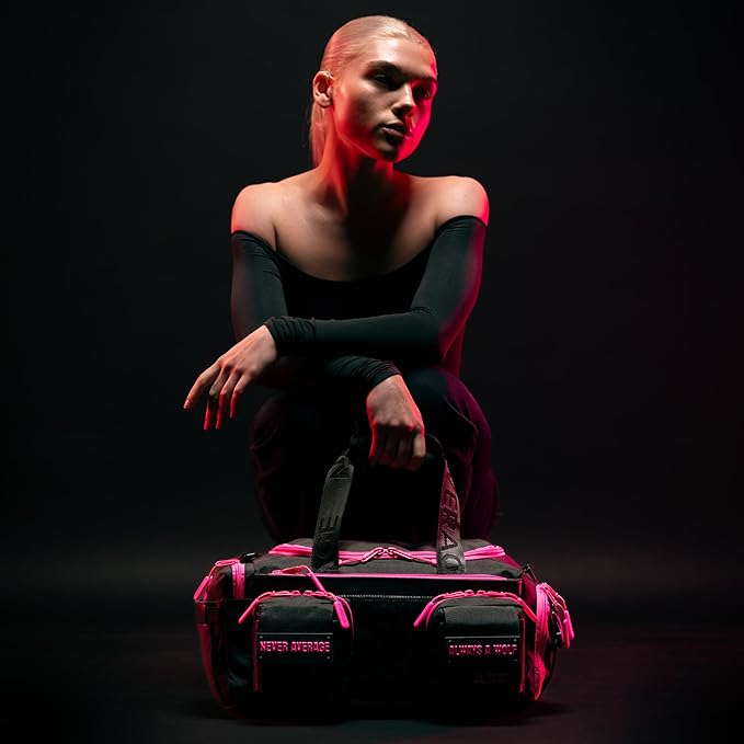 WOLFpak 20L Mini Duffle Bag for Gym & Travel | Waterproof Carry-On Weekender Bag with Shoe Compartment, Hard Bottom, and Tactical Molle System (Neon Pink)