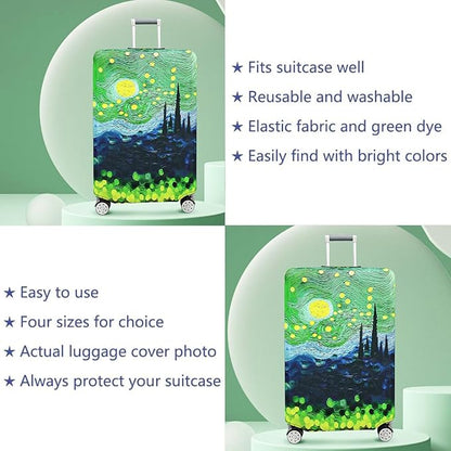 fancyfree Luggage Cover Washable Suitcase Protector Anti-scratch Suitcase cover (Green Starry Sky, M(22"-24" luggage))