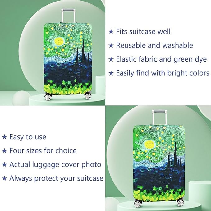 fancyfree Luggage Cover Washable Suitcase Protector Anti-scratch Suitcase cover (Green Starry Sky, XL(29"-32" luggage))