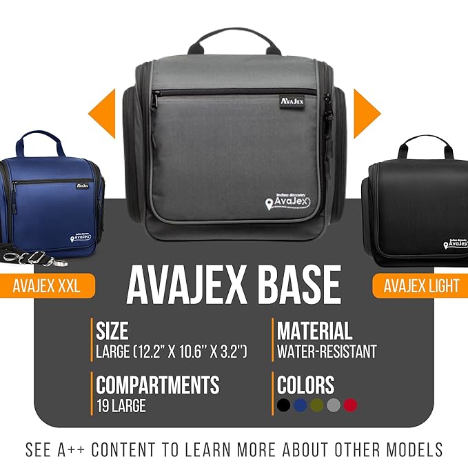 Travel Toiletry Bag for Men and Women - (10.6”x10.6”x3.2”) Large Hanging Toiletry Organizer - Waterproof Hygiene Bag with Metal XXL Swivel Hook, with Sturdy Zippers and 19 Compartments for Toiletries