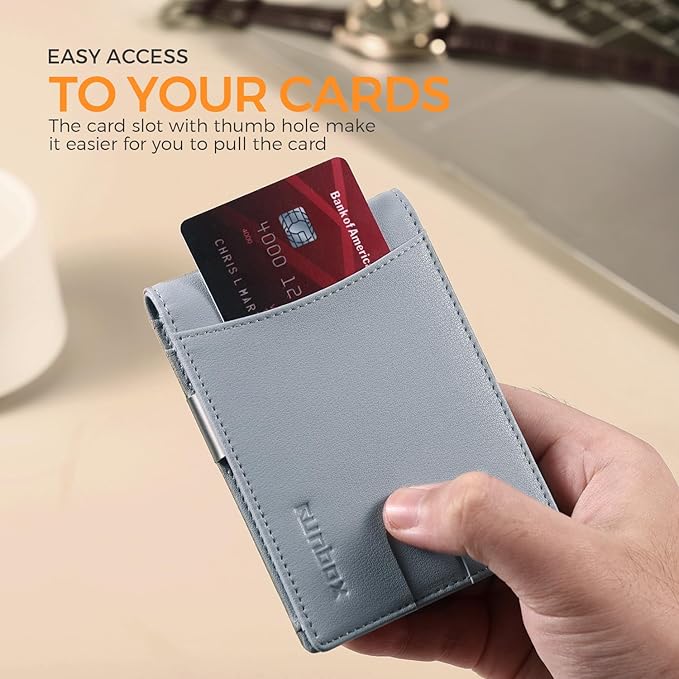 RUNBOX Money Clip Slim Wallets for Men RFID Blocking 11 Card Holder Minimalist Small Leather Bifold Men's Front Pocket Wallet Gift Box