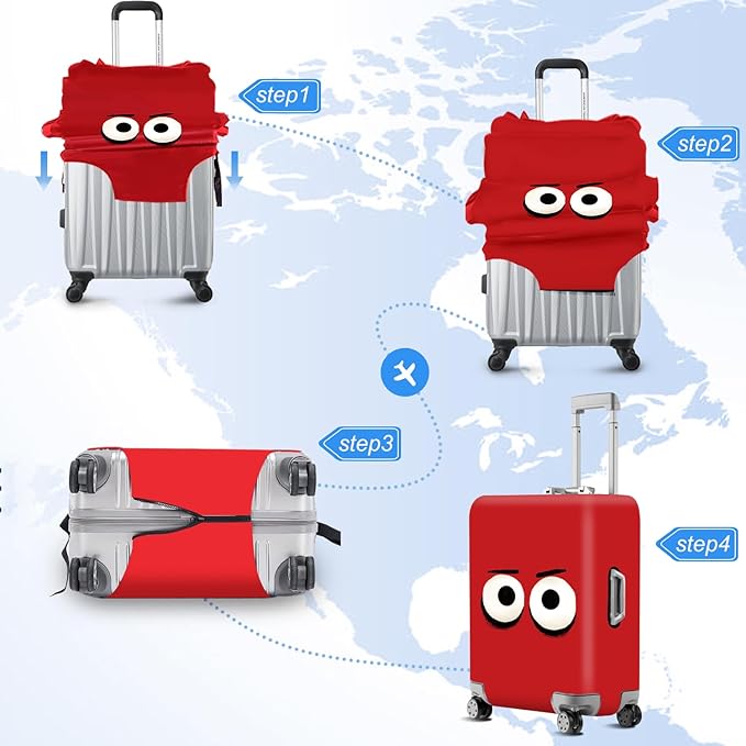 ANNA QUEEN Cut Emoticons Red Luggage Cover Washable Suitcase Protector Suitcase Cover Anti-Scratch,Stretchable Fit for 18-32Inch Luggage,Travel Bag Cover M(fits 22-25Inch suitcase)
