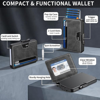 Wallet for Men, Mens Wallet Minimalist Slim Wallet, RFID Blocking Smart Pop Up Wallet with Money Clip & ID Window, Metal Compact Wallet, Aluminum Credit Card Holder Wallet
