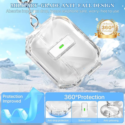 R-fun for AirPods Pro 3 Case (2025) Cover with Cleaning Kit, Military-Grade Shockproof Transparent Non-Yellowing, Auto Pop-Up Lid Design for AirPods Pro 3rd Generation Case, Clear White