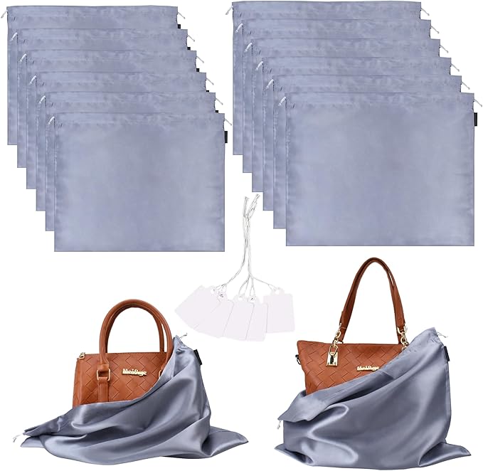 12 Pack Dust Bags for Handbags, Silk Cloth Bag With Drawstring Large Travel Storage Pouch for Handbag Purse Shoes Boots