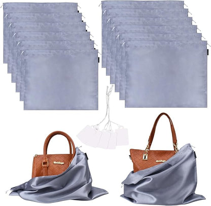12 Pack Dust Bags for Handbags, Silk Cloth Bag With Drawstring Large Travel Storage Pouch for Handbag Purse Shoes Boots