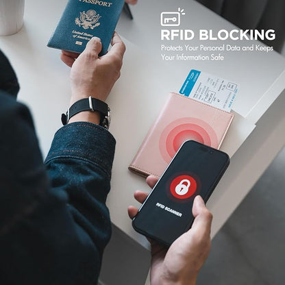 VULKIT Passport Holder for Travel, Rfid Blocking Passport Cover, Slim Travel Wallet for Men & Women, Dusty Pink