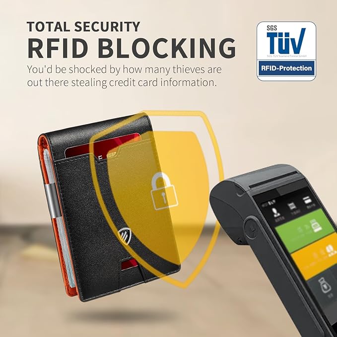 RUNBOX Mens Slim Wallet with Money Clip RFID Blocking Bifold Credit Card Holder for Men with Gift Box