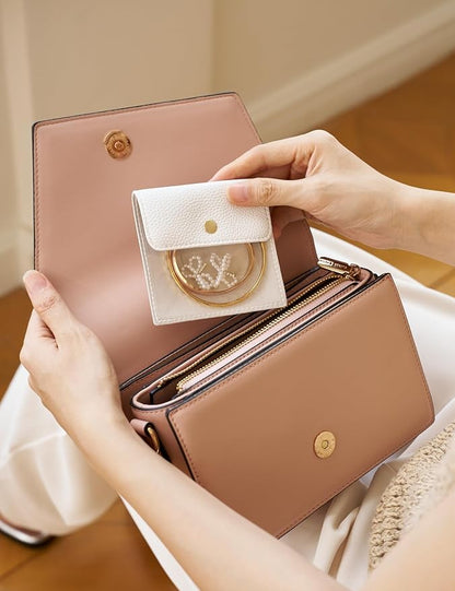 Popvibe Travel Jewelry Case Organizer Small Jewelry Box for Women with 6 Jewelry Mini Pouch, Portable Traveling Jewelry Holder Bag for Earring Necklace, White