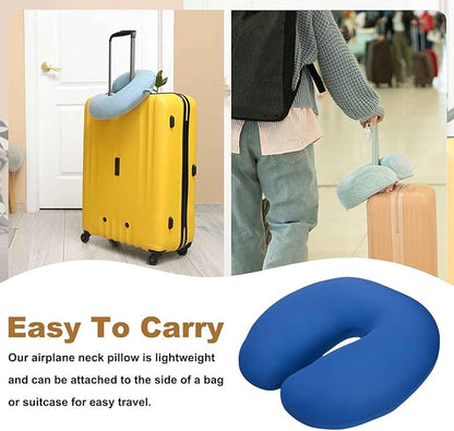 HARFINGTON Travel Pillow Airplane Neck Pillow U-Shaped Filled with Foam Beads Stuffable Classic for Sleeping Neck Chin Lumbar Support, Blue