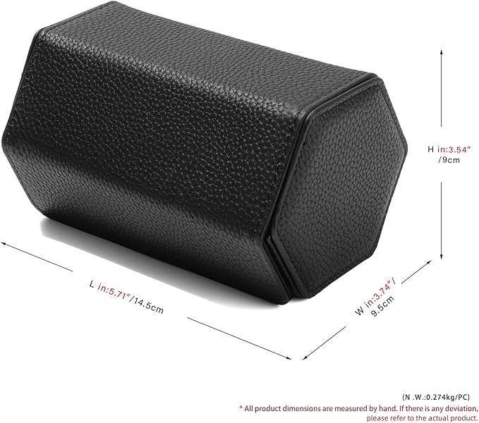 Oirlv Luxury Hexagonal Leather Watch Travel Case Watch Organizer Case for Men Portable Jewelry Storage Roll Organizer(2-Slot,Black)