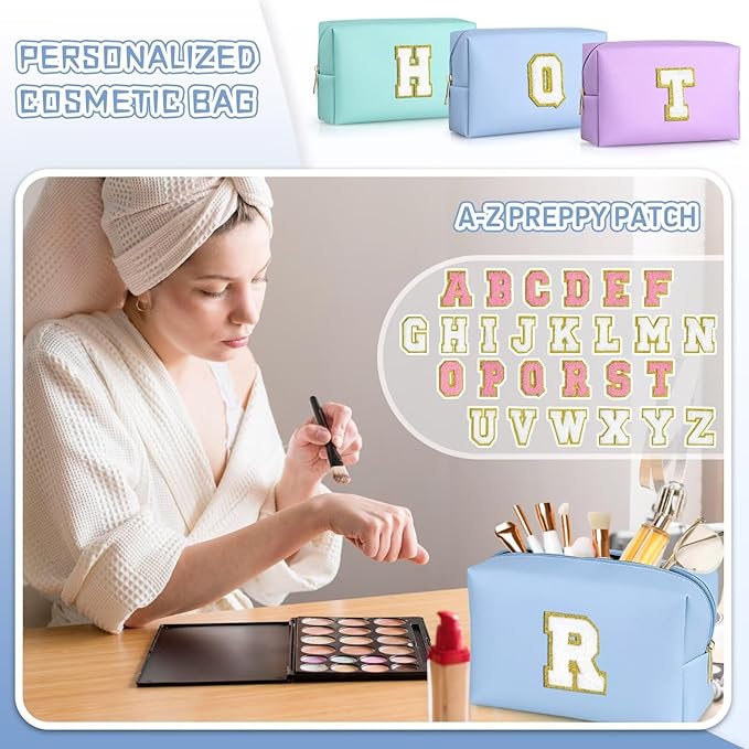 TOPEAST Birthday Gifts for Women, Personalized Initials Travel Makeup Bag Valentines Day Gifts for Women for Her (Sky Blue E)