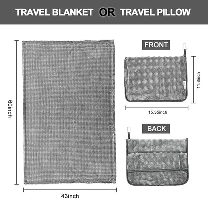 SOCHOW Travel Blanket for Airplane Train and Car, Soft Travel Blanket or Pillow 2 in 1 Compact with Portable Bag Pillowcase, Flight Blanket with Luggage Sleeve and Backpack Clip, Grey