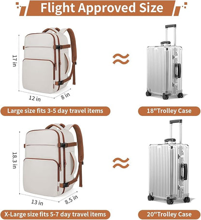 ZOMFELT Travel Backpack for Men, Carry on Backpack, TSA 17.3 inch Laptop Backpack Flight Approved, Personal Item Travel Bag Nurse Bag Casual Daypack for Weekender Business Trip, Khaki White