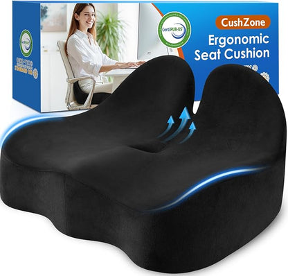 Seat Cushion, Memory Foam Office Chair Seat Cushion for Office Chairs/Car/Long Trip/Desk Chair/Gaming, Extra Large Size for Sciatica & Hip & Tailbone Pain Relief, Sciatica Support (Black)