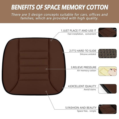 MYFAMIREA Car Seat Cushion Pad 1.2" Thick Comfort Protector for Car Driver Seat Office Chair Home Use Memory Foam Cushion with Non Slip Bottom, 20'' x 18.5'', Coffee