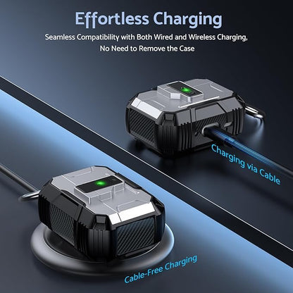 DASFOND Armor Earphone Cover Case for Airpods Pro 3, Military Grade Full Body Shockproof Protection Hard Case, Support Wireless Charging with Keychain, Magnetic Lid, Front LED Visible, Silver