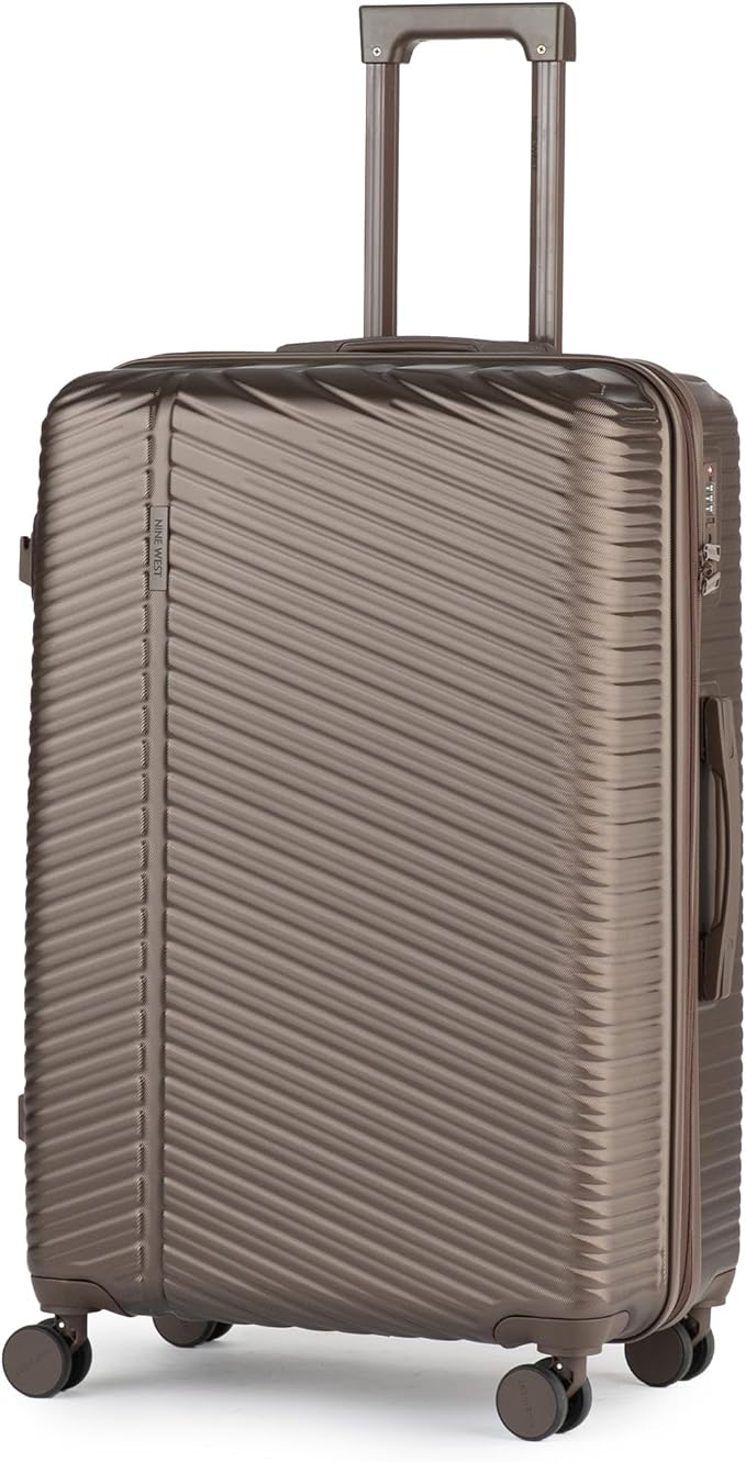Nine West Zion 28 Inch Hardshell Spinner, Large Expandable Checked Luggage, Extra Capacity Suitcase for Extended Travel Chocolate Martini