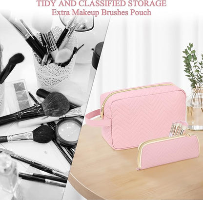 Personalized Initial Makeup Bag Trendy Stuff Leather Waterproof Cosmetic Bag Travel Toiletry Bag, Christmas/Thanksgiving/Halloween Gifts Makeup Organizer Case for Women Girls Mom Girlfriend Wife