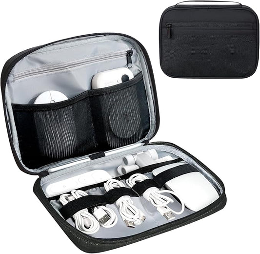 Electronics Organizer Bag, Portable Cable Organizer Case Travel Electronic Accessories Storage Case - Travel storage bag for Cables, Chargers, Phone, SD Cards - Black