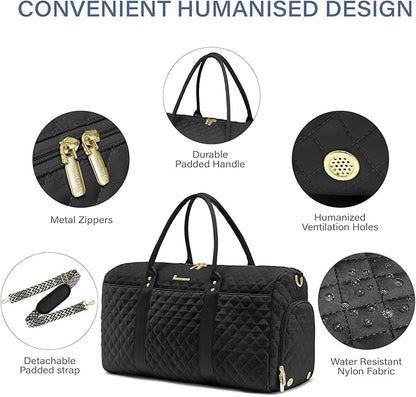 Duffle Bag for Travel,Personal Item Travel Bag with Toiletries Bag,Gym Bags for Men and Women with Wet Pocket & Shoes Compartment(Black)