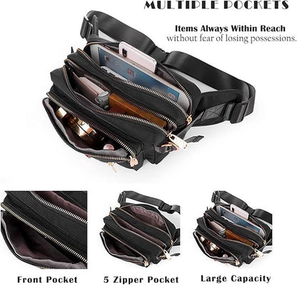 Extra Large Fashion Fanny Pack for Men Women, Waist Bag for Waterproof Hiking Running Biking Gym Outdoor Sports Travel Belt Bag (Black)