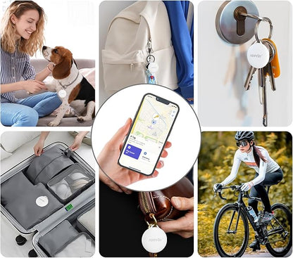 2025 New [Apple MFi Certified] (iOS Only) Air Tag, Bluetooth Tracker for Apple Find My, Replaceable Battery, Key Finder and Item Locator Smart Tag for Keys, Bags, Luggage, Pets, Wallet (White, 4PCS)