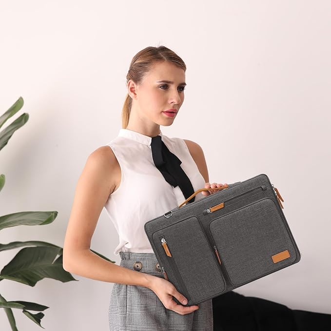 MOSISO 360 Protective Laptop Shoulder Bag,15-15.6 inch Computer Bags Compatible with MacBook Pro 16 inch, HP, Dell, Lenovo, Asus Notebook,Side Open Messenger Bag with 4 Zipper Pockets, Taupe Gray