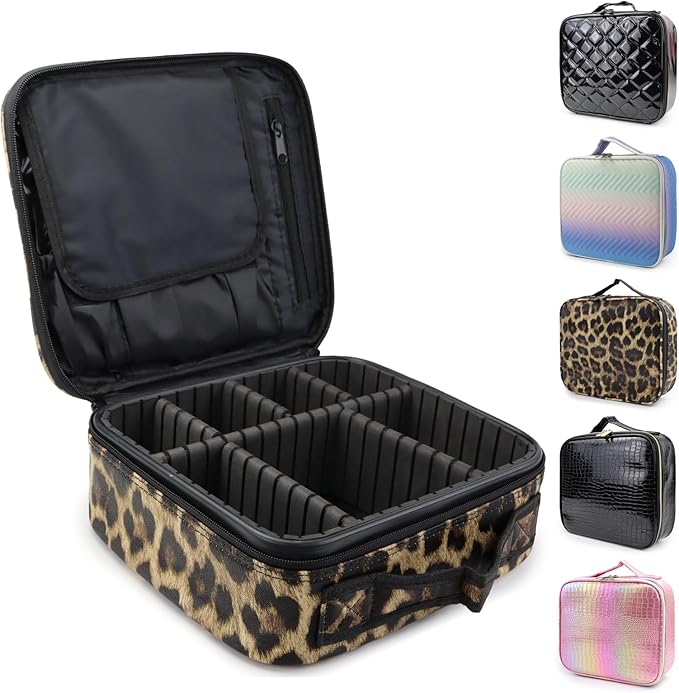 Travel Makeup Train Case Cosmetic Case Organizer Portable Artist Storage Bag with Adjustable Dividers for Cosmetics Makeup Brushes Toiletry Jewelry Digital Accessories (leopard print)