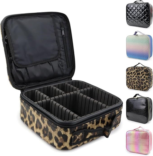 Travel Makeup Train Case Cosmetic Case Organizer Portable Artist Storage Bag with Adjustable Dividers for Cosmetics Makeup Brushes Toiletry Jewelry Digital Accessories (leopard print)