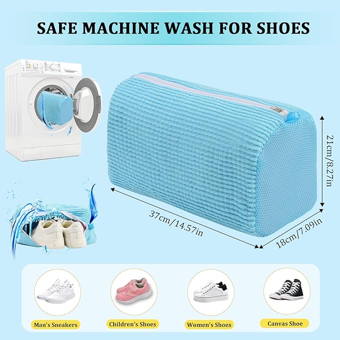 2 Pcs Shoe Washing Machine Bag Sneaker Laundry Bags For washers, Cleaned 360° Mesh Pouch Reusable & Durable Laundry Shoe Bag Side Zipper, Suitable for Washing Machine and Dryer(blue)
