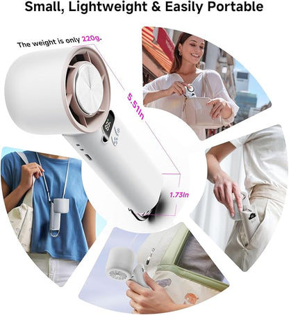 [2025 Upgrade] Portable Cooler Handheld Fan, [Coldest Turbo Hand Fan] 15000RPM 24H Max Cooling Time Highly Speed (1-100) Hand Fan, Collapsible Mini Small for Travel, Office (White)