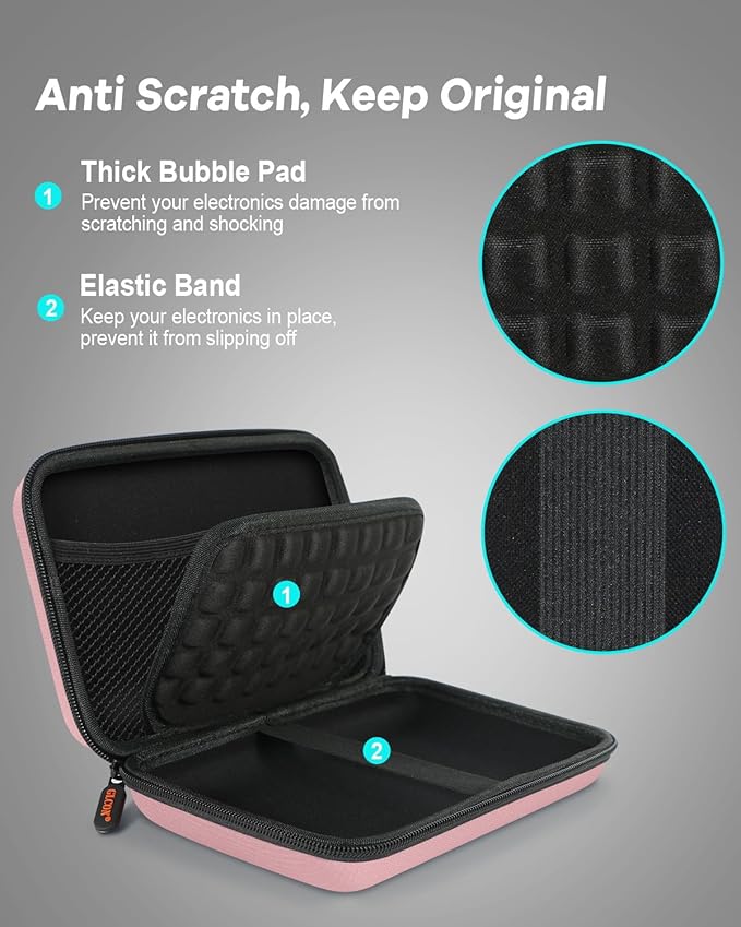 Gentle-Pink Hard Shell Carrying Case for External Hard Drive, Hard Disk, Power Bank, Charger, Cable, Tool, Electronic Accessories - Large Storage Pouch Portable Travel Bag Case for Women Girls Lady