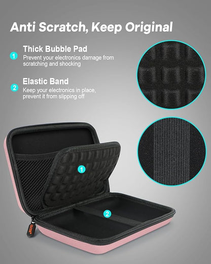 Gentle-Pink Hard Shell Carrying Case for External Hard Drive, Hard Disk, Power Bank, Charger, Cable, Tool, Electronic Accessories - Large Storage Pouch Portable Travel Bag Case for Women Girls Lady