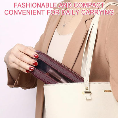 Pinkmik Travel Clear Makeup Bag with Brush Case TSA Approved Toiletry Bag Waterproof Cosmetic Organizer with Zipper Car Essential for Women (X/Burgundy, M+SLIM)