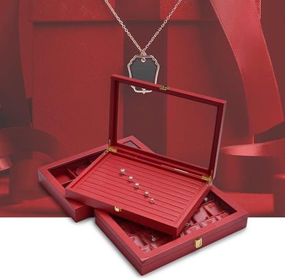 Oirlv 12 Gird Jewelry Tray with Acrylic Lid Premium Leather Jewelry Organizer Box Transparent Lid Bracelet Bangle Storage Case for Women Gift