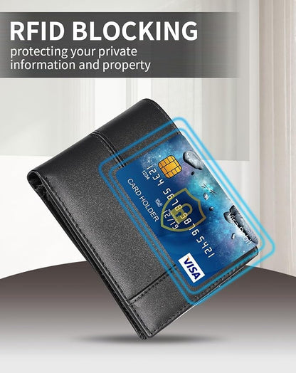 Swallowmall Leather Wallet for Mens Genuine Leather RFID Blocking Bifold Wallets with 1 ID Window 15 Card Slots