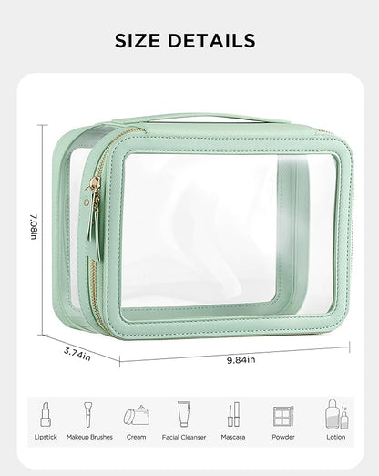 HBlife Clear Makeup Bag Organizer, Portable Travel Toiletry Cosmetic Case for Women, Large Make Up Bag Makeup Train Case Transparent Storage Pouch with Handle(Green)