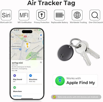 Air Tracker Tags- 4 Pack, New Bluetooth Tracker Works with Apple Find My APP (iOS Only), 92 dB Sound, Replaceable Battery, Smart Tag Keys Finder and Item Locator for Keys, Bags, Luggage, Wallet, etc
