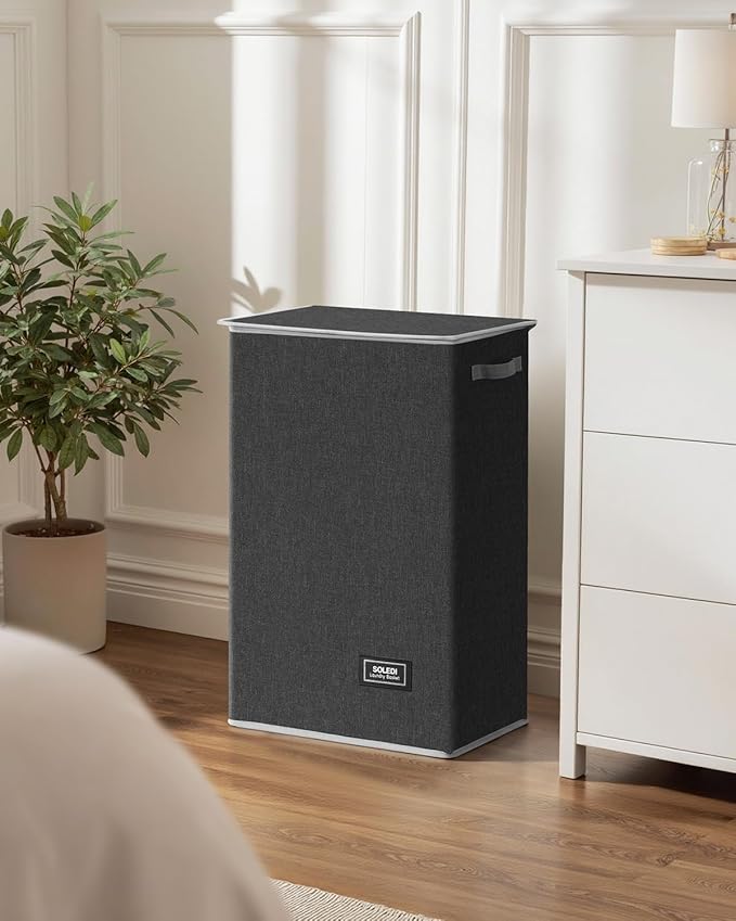 SOLEDI Laundry Hamper with Lid 90L Large & Tall Collapsible Laundry Basket, Clothes Hamper with Bag Removable Easy to Carry, Dirty Hampers for Bedroom, Bathroom, Dorm, College, Dark Grey