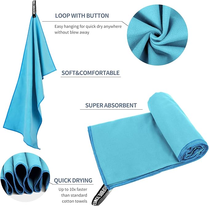 Microfiber Travel Towel, Soft Lightweight Quick Dry Towel, Super Absorbent Compact Travel & Sports & Beach Towels for Camping, Backpack, Gym, Swimming, Yoga, Hiking (XL:30"×60" -MarineBlue)