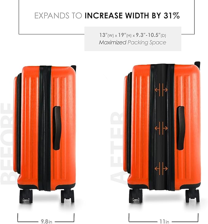 20 Inch Carry On Luggage 22x14x9 Airline Approved, Carry On Suitcase with Wheels, Hard-shell Carry-on Luggage, Durable Luggage Carry-On, Orange Small Suitcase with Cosmetic Bag